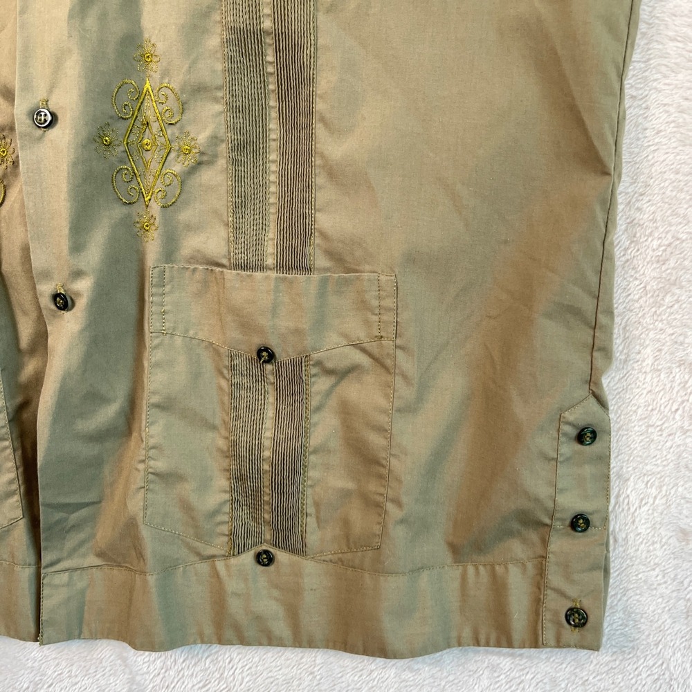 Guayaberas Yucatecas Men's Shirt XL Olive Green Embroidered Short Sleeve Mexican - Picture 6 of 8